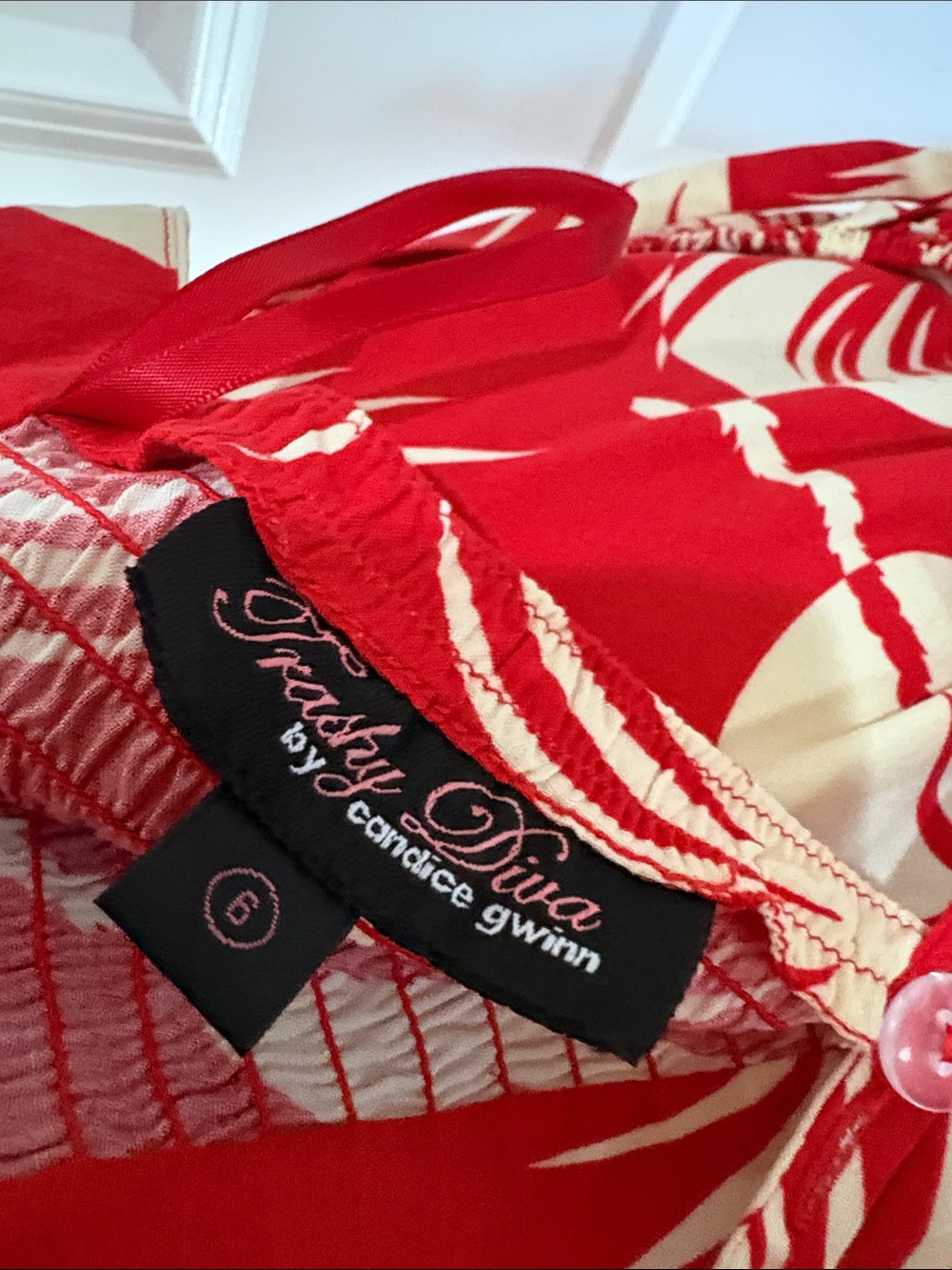 Trashy Diva Red and White Tropical Ruffle Midi Dress Rockabilly Pinup - Picture 7 of 7